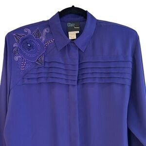 The Perfect Vintage Purple Blouse with Bead and Flower Embellishment